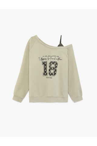 Koton Rahat Kalıp Üç İplik Uzun Kollu Asimetrik Yaka Baskılı Sweatshirt Gri 6sal10376ık Gri