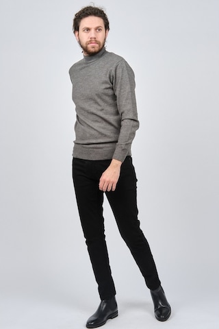 Çizgi Triko Erkek Yarım Balıkçı Yaka Düz Kazak 42564252 Gri Gri