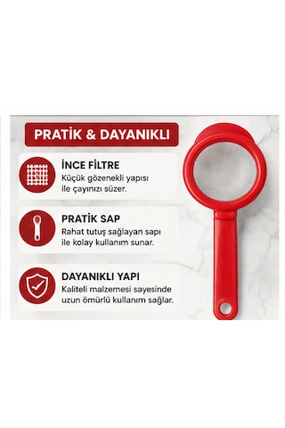 2'li Pratik Çay Süzgeci İnce Filtreli Saplı Çay Süzgeci Mutfak Süzgeci Carmen Kırmızı