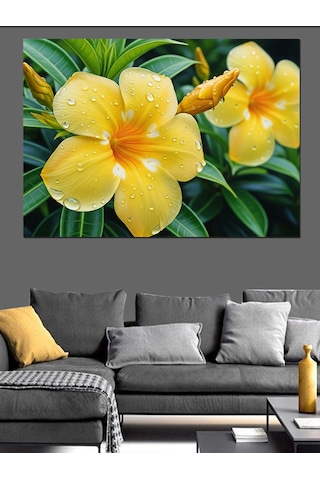 Islak Sarı Plumeria Çiçeği Dekoratif Kanvas - Mdf Ahşap Tablo