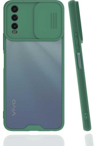 Noktaks - Vivo Y20s Uyumlu - Kılıf Slayt Sürgülü Arkası Buzlu Lensi Kapak - Lacivert
