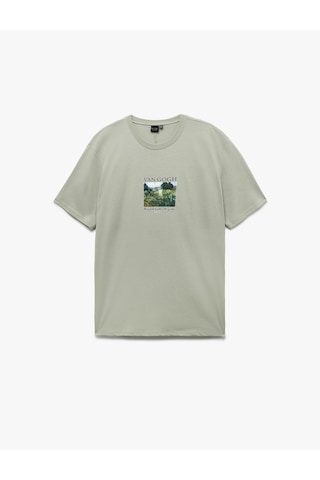 Koton Regular Fit Kısa Kollu Bisiklet Yaka Pamuklu Lisanslı Van Gogh Baskılı Tişört Yeşil 5sam10450hk Yeşil