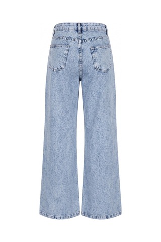 Kene Jeans Ön Taşlı Buz Kar Denim Wide Leg/bol Paça Pantolon Buz Kar