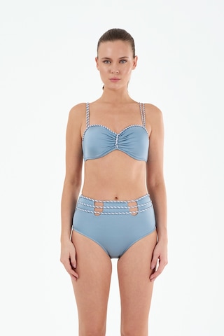 Louren Kadın Siyah/mavi Biye Detaylı Kaplı Telli Yüksek Bel Straplez Bikini Takımı Mavi