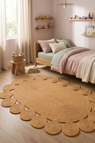 Jüt Hasır Oval Kilim Dekoratif Örgü Model Halı Salon Oturma Odası Mutfak Koridor Yatak Odası Banyo Balkon Yolluk Bohem Ev Dekoru 222hasırbambu