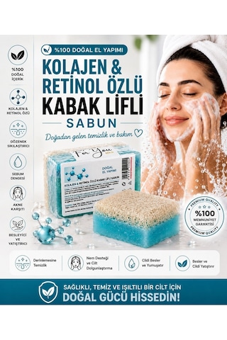 Kabak Lifli El Yapımı Kolajen & Retinol Özlü Sabun Collagen Sabun Kabak Lifi - Lavanta