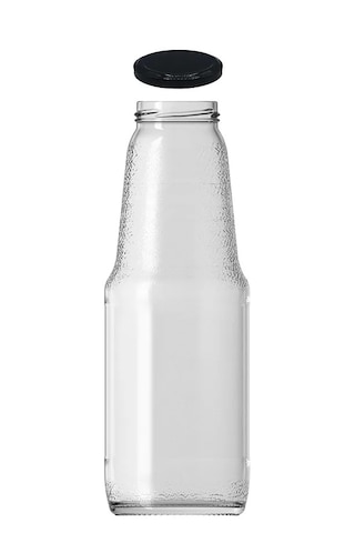 Rotanev Şeffaf Sürahi Süt, Ayran, Su, Limonata, Meşrubat Şişesi Metal Siyah Kapaklı Cam Şişe  3 Adet 1 Litre