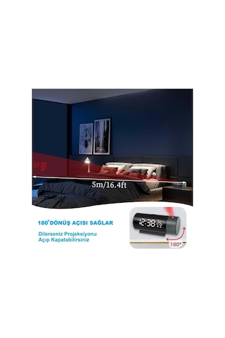 Plentiful Projeksiyonlu Silindir Usb Güç Led Ekran Çalar Saat Sıcaklık Çift Alarm Siyah