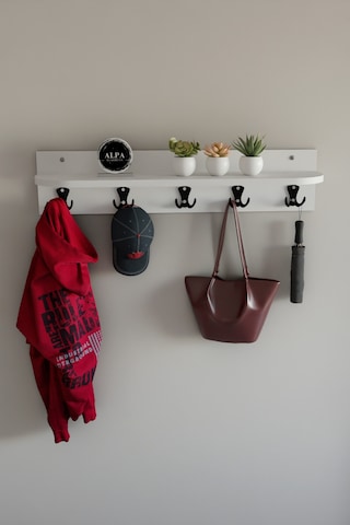 Alpa Ev Mobilya 5 Askılı Raflı Portmanto, Elbise Askılığı, Modern Duvar Organizer Askılık Beyaz