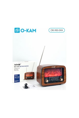 O-kam Ok-ns-04a Bluetooth Şömine Efektli Şarjlı Retro Radyo