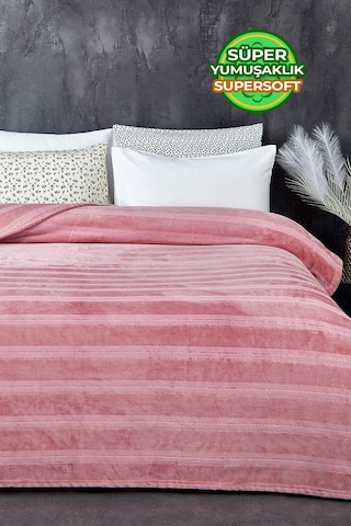 Evlen Home Mayer Supersoft Yumuşak Çift Kişilik Battaniye 180x230 Cm Pudra Pudra
