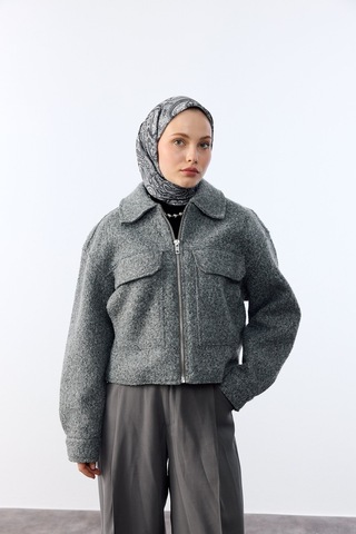 Mirsoy Scarf Rana Etnik Desen Eşarp Antrasit