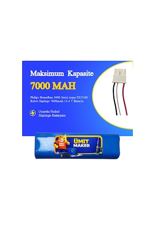 Philips Homerun 3000 Serisi Aqua Xu3100 Robot Süpürge 7000mah 14.4 V Batarya Uyumlu Uzun Ömürlü, Yüksek Performans Pil