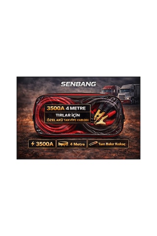 Senbang 3500a Akü Takviye Kablosu 4 Metre Tırlar/kamyonlar İçin Özel, Çantalı, Güçlü Kıskaçlı Marş Kablosu