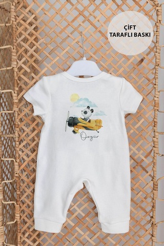 Lilabio %100 Organik Isme Özel Isimli Yazlık 10lu Hastane Çıkışı Panda Ekru