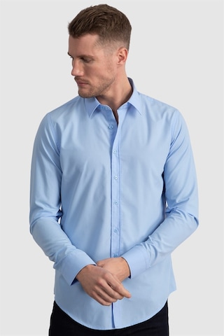 Tudors Slim Fit Dar Kesim Tery Cotton Erkek Gömlek-23361 Mavi