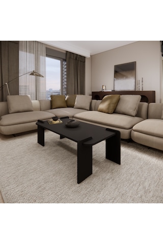 Odaco Fuji Modern Premium Oval Ayaklı %100 Mdflam Salon Orta Sehpa 120x60x40 Cm Siyah