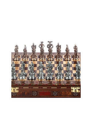 Orta Boy Metal İspanyol Satranç Takımı Antik Ve El Yapımı Masif A