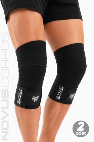 Fitness Diz Bandajı Knee Wraps Ağırlık Crossfit Dizliği Sarmalı Dizlik Cırt Bantlı - 2 Adet - Siyah Desen