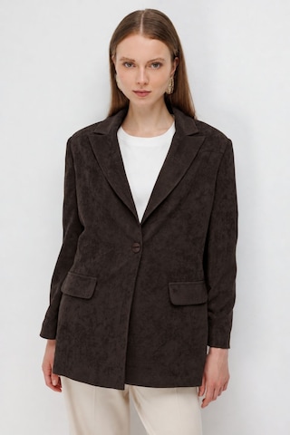 Mizalle Süet Dokulu Tek Düğmeli Kahverengi Blazer Ceket