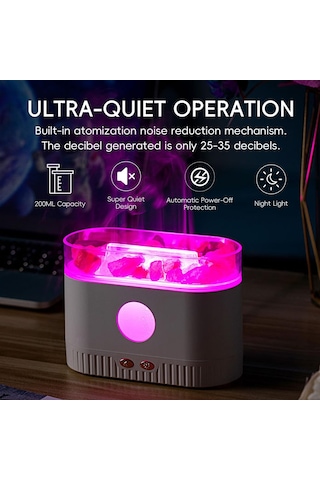 Aromaterapi Esansiyel Yağ Difüzörü, 7 Renk Işığı İle 3 Arada Himalaya Tuz Lambası Difüzörü, Ev Yatak Odası Yoga İçin 200ml Ultrasonik Serin Sis Nemlendirici, Himalaya Pembe Tuz Tedavisi Gri
