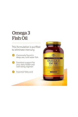 Solgar, Omega-3, Epa & Dha, Triple Strength, 950 Mg, 100 Softgels