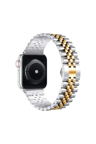 Forzacase Apple Watch Se / Se 2 40mm İle Uyumlu Rolex Tasarım Metal Kordon Kayış - Fc879 Gümüş - Gold