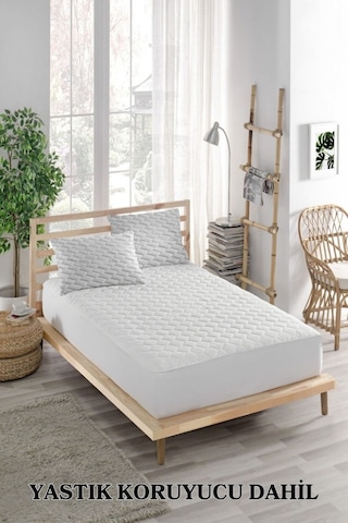 Mona Verde Lastikli Çift Kişilik Çarşaf Yastık Alezi (Toplam 3 Parça) %100 Pamuk Kapitoneli MNVCPFK00 Beyaz ÇK