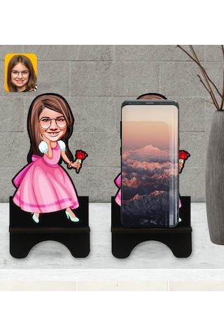 Kişiye Özel Kız Çocuk Prenses Karikatürlü Ahşap Biblo Telefon Sta (533057155)