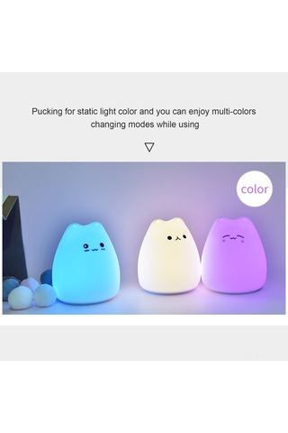 Neevoyu Kedi Desenli Led Renk Değiştirilebilir Minyatür Gece Lambası - 3 Aaa Pil İle Çalışır, Sabit/renkli Mod, Silikon Materyal, Oda Dekorasyonu Diğer