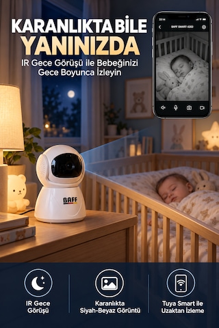 Smart-6202 1080p Full Hd Wifi Bebek Kamerası 2mp Gece Görüşlü Mikrofonlu Hareket Algılamalı Tuya Smart Akıllı Kamera Beyaz