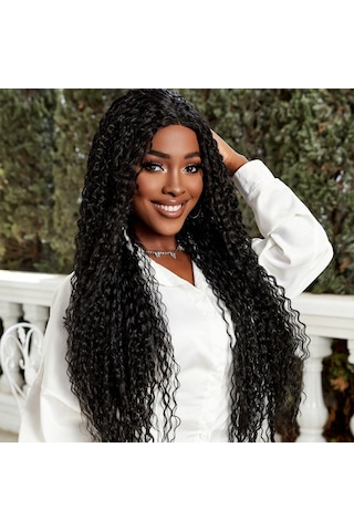 Afro Dalga Fiber Sentetik Tül Peruk - Siyah Çok Renkli