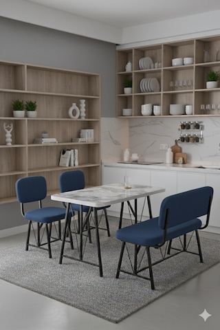 Elfin 70x110 Efes Sabit, 2 Sandalye 1 Bench, Masa Sandalye Takımı, Mutfak Masası Takımı - Lacivert