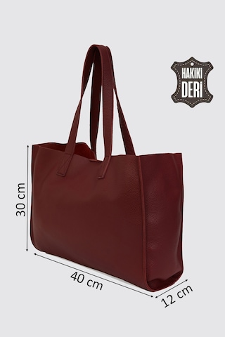 City Tote Hakiki Deri Omuz Çantası Bordo Smr9182 Bordo