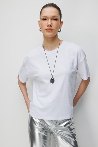 Mixray 4852 Kadın Yırtmaçlı Oversize Basic %100 Pamuk T-shirt Beyaz BEYAZ