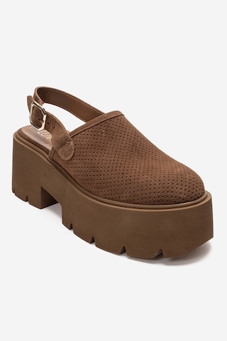 Luvi Shoes Caldrıs Taba Süet Hakiki Deri Önü Kapalı Kalın Tabanlı Kadın Sandalet