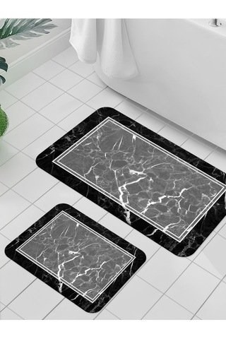 Dijital Baskılı Yıkanabilir Kaymaz Taban 2li Banyo Halısı Paspas Klozet Takımı 5089b