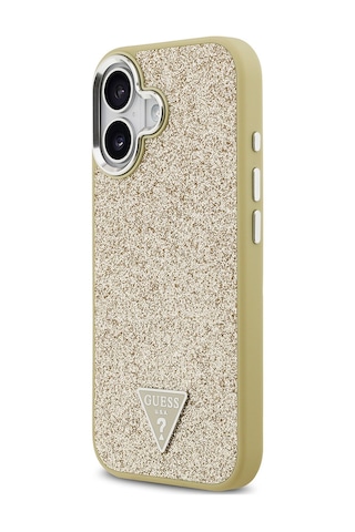 Apple Uyumlu iPhone 17 Kılıf Guess Lisanslı M-safeli Metal Kamera Çerçeveli Üçgen Logolu Glitter Gold Gold