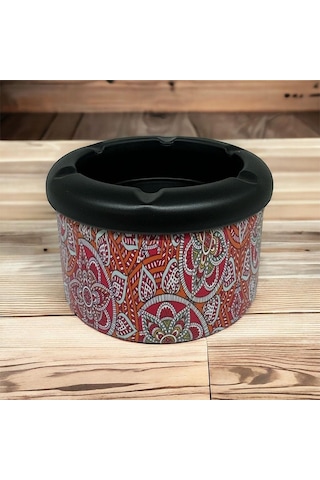 Mandala Desen Metal Mini Sigara Küllüğü Kırmızı 8cm