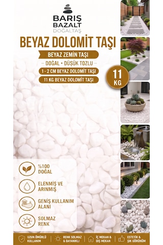 Doğal Dolomit Taşı 1-2 Cm 11 Kg Dekoratif Bahçe Taşı Saksı Teraryum Akvaryum Taşı Beyaz Taş