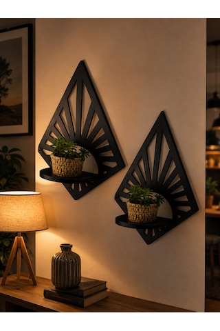 2'li Set Boho Duvar Rafı Siyah Mdf Lazer Kesim Dekoratif Çiçeklik 23,5x31 Cm 2'li Set Boho Duvar Rafı Siyah Mdf Lazer Kesim Dekoratif Çiçeklik 23,5x31 Cm