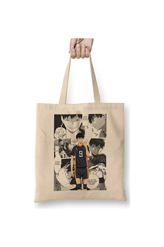 Toyaso Haikyuu Kageyama Tobio Bez Çanta Uzun Saplı Alışveriş Çantası Plaj Çantası Beyaz