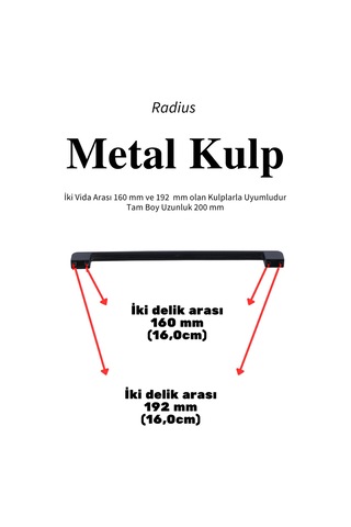 Radius Siyah Metal Mobilya Kulpu 192 Mm 19,2 Cm Uyumlu Modern Mutfak Dolabı Çekmece Kulbu 16,0 19,2 Siyah Siyah