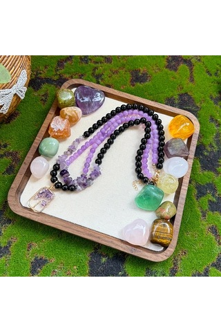 Willowhaven 2 Adet Doğal Ametist Kolye Hayat Ağacı Çift Katman Mor Siyah Günlük Takı