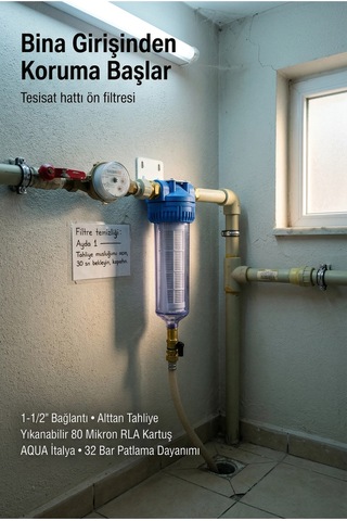 Aqua 10 Yıkanabilir Alttan Tahliyeli Ön Filtre 1-1/2 Bağlantı Çapı