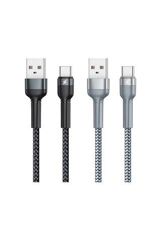 Remax Rc-124a 1m 2.4a Usb-c / Tip-c Alüminyum Alaşımlı Örgü Hızlı Şarj Veri Kablosu Siyah