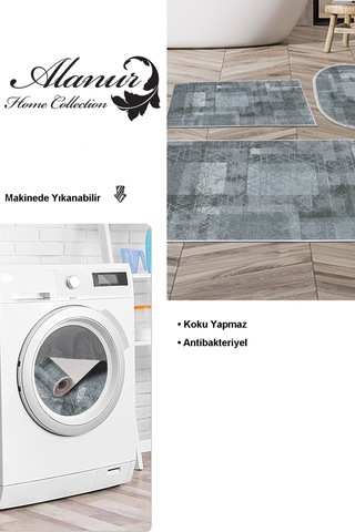 Dekoreko Kaymaz Taban Djt 3 Lü Banyo Paspas Takımı Trend Karışık Iskandinav F5132 Mavi