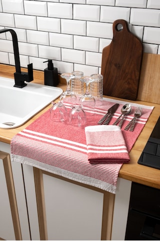 45x65 2'li Kurulama Bezi, %100 Pamuk Yüksek Su Emici Kırmızı