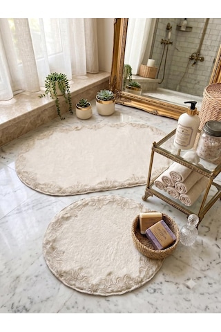 Çeyizlik Güpürlü Dantelli Banyo Paspas Takımı Kaymaz Taban 2'li Set 60x100 50x60 Diğer