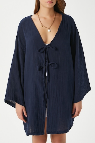 Ritnice Kadın Sandra %100 Pamuk Müslin Bağcıklı Lacivert Kimono Lacivert